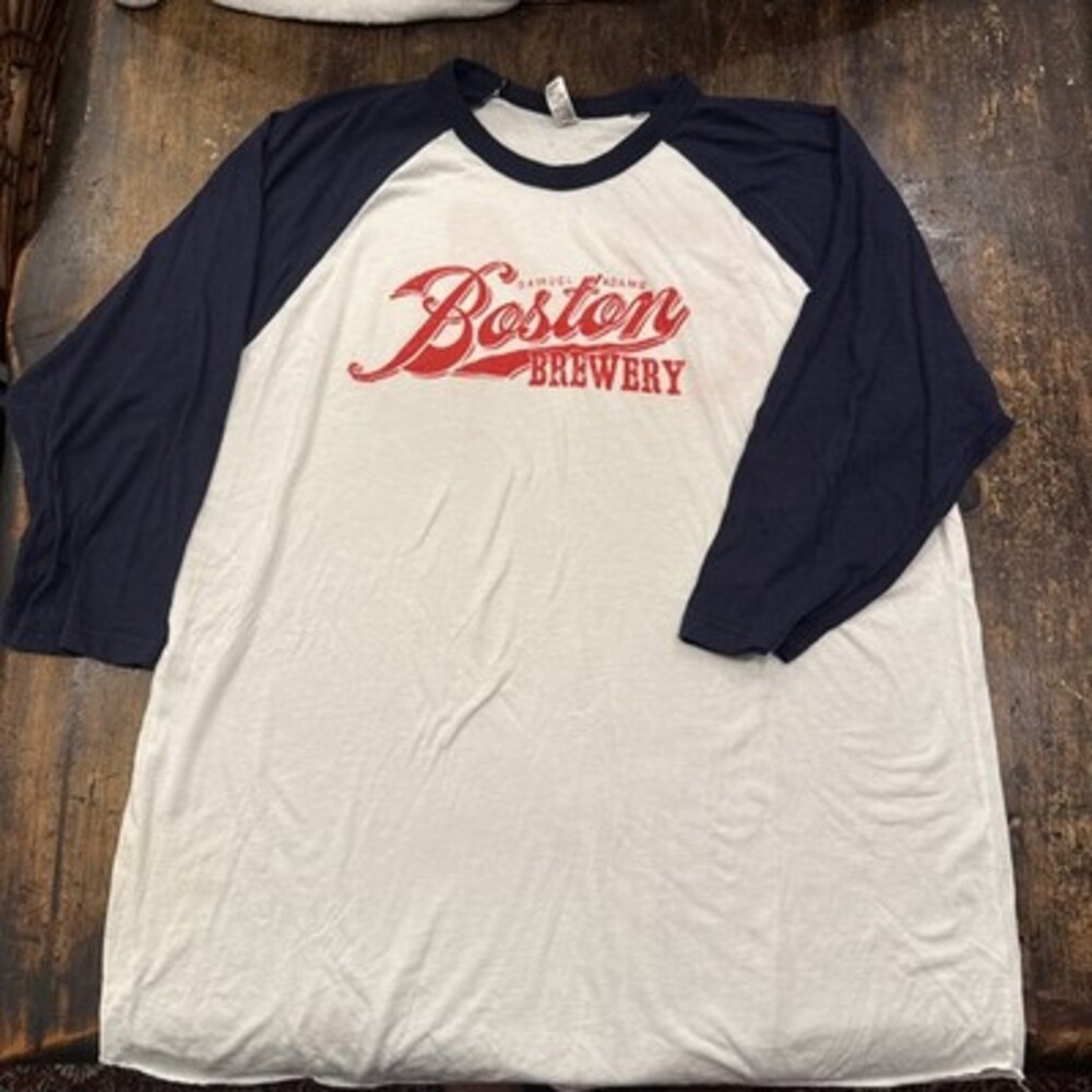 Samuel Adam XL Cotton Baseball Shirt. Medium Sleeve White Blue